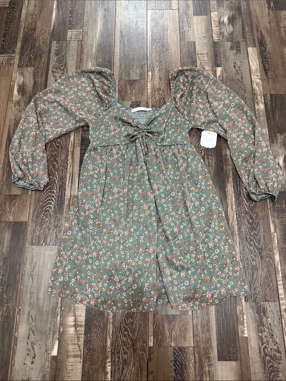 Altar'd State Sage Green Floral Tie-Front Tunic Dress